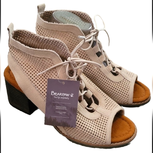 BearPaw VIENNA Cow Suede Open Toe Ghillie Lace Up Bootie Sandal Shoes Size 9 NEW - Picture 1 of 8